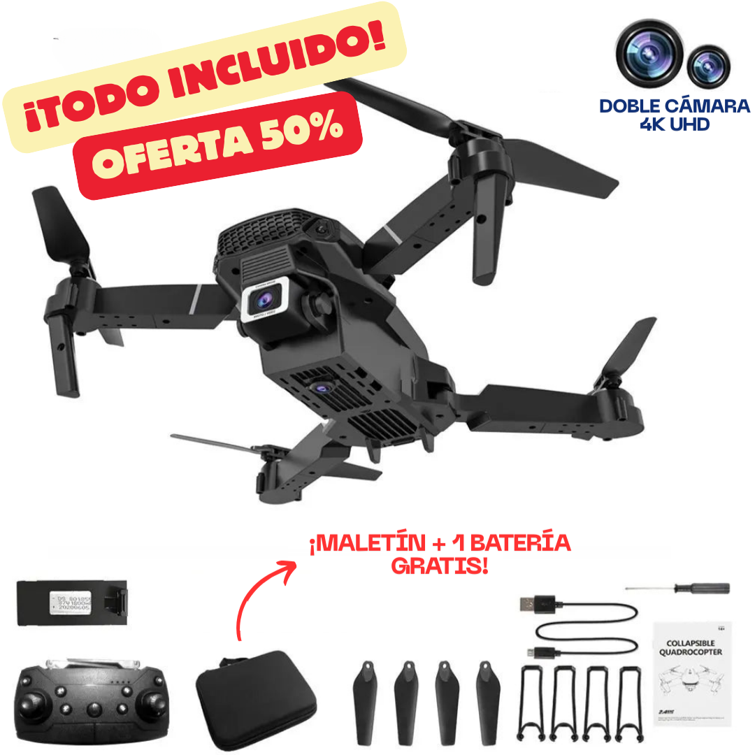 Dron con doble cámara 4K + Maletín Gratis